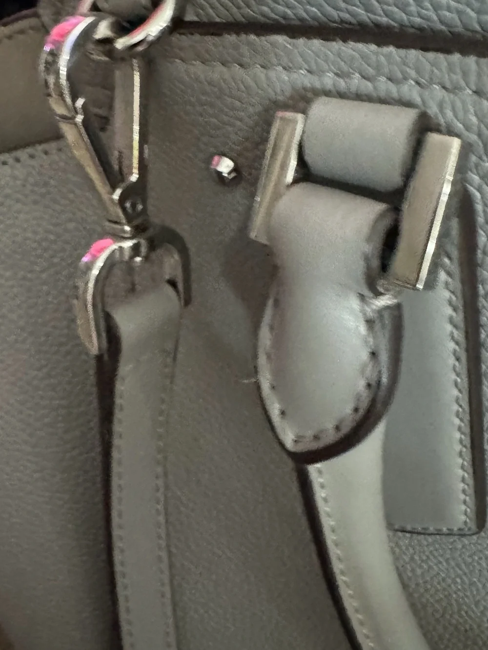 MICHAEL KORS Light Gray Pebbled Leather Satchel